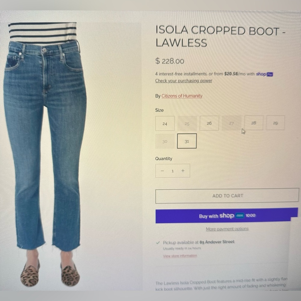 Citizens of Humanity Isola cropped bootcut 28